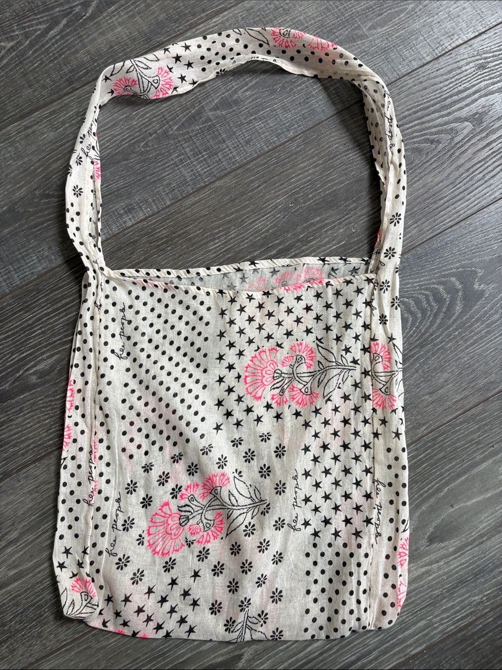 Free People Lightweight Cream Tote with Pink Floral Print